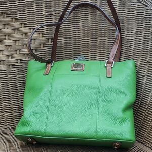 Dooney and Burke Green and Brown Structured Leather Tote